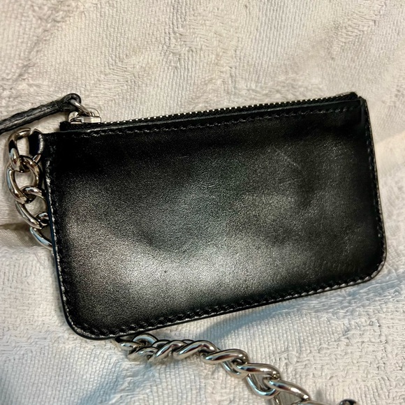 Prada Genuine Smooth Leather Heavy Silver Chain Card Holder Wallet Pouch Clip - Picture 6 of 8